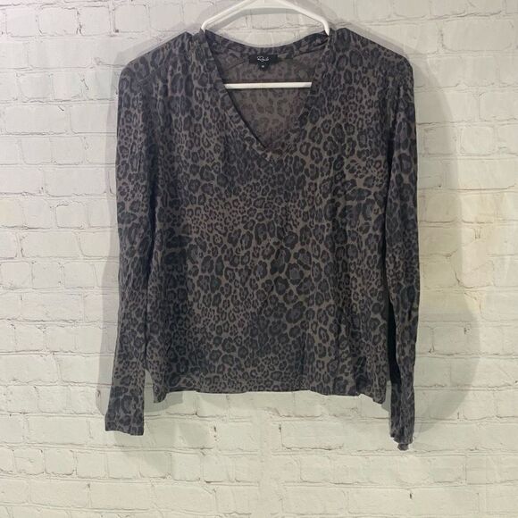 Rails Women's Sami Gray Charcoal Leopard Print Sweater Lightweight - Picture 1 of 6